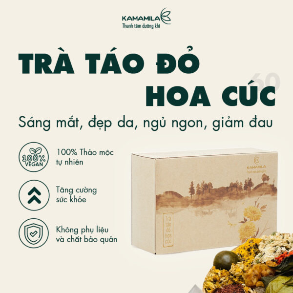 Trà hoa cúc Kamamila, trà dưỡng nhan giúp thanh nhiệt, sáng da, sáng mắt, ngủ ngon – Hộp 20 gói dừng từ 15-20 ngày