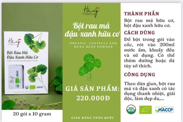 Bột Rau Má Đậu Xanh Hữu Cơ – Hằng Organic hộp 20 gói x 10gr